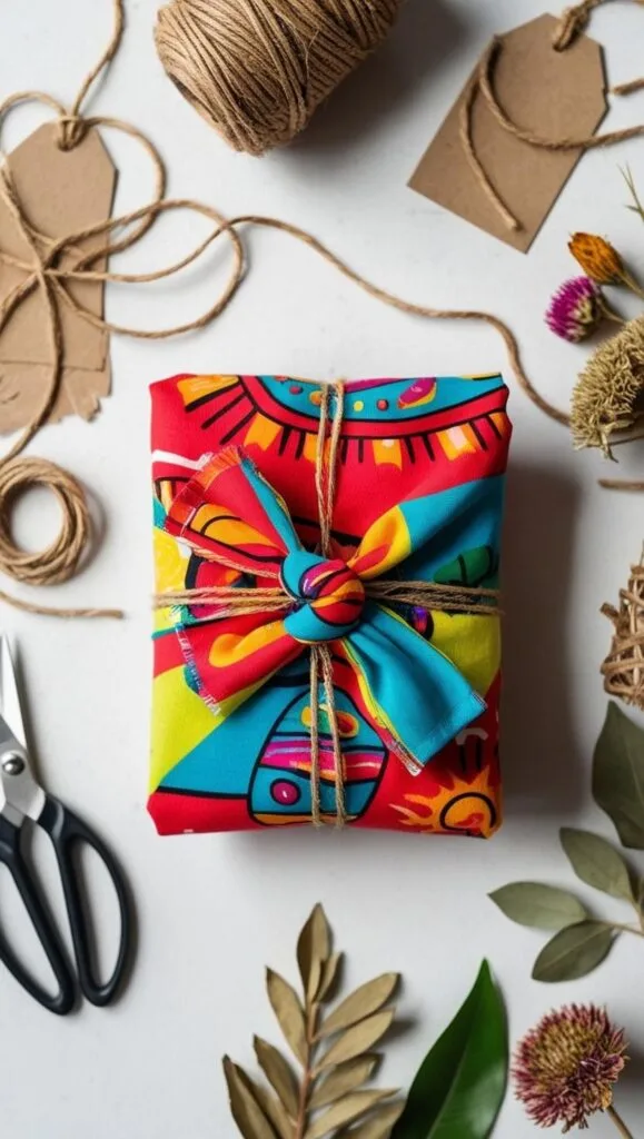 Wrap your presents in style with this eco-friendly gift wrap using upcycled t-shirt fabric. A thoughtful way to reduce waste while giving beautifully.