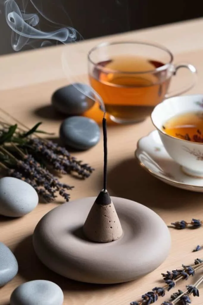 Make your own DIY incense dish using air dry clay, perfect for setting a relaxing mood. Style it with stones and lavender for a peaceful touch.
