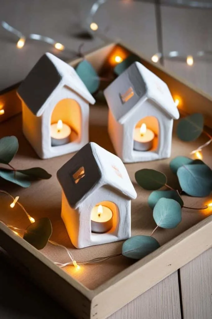 Create your own glowing village with these handmade clay house lanterns. Perfect for lining a mantel, window sill, or holiday table with soft, candlelit ambiance.

