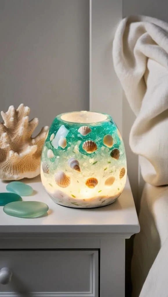 This handmade seashell night light brings cozy beach vibes to your nightstand! Make your own glowing decor with this easy resin craft—perfect for beginners who love ocean room themes and coastal-style bedrooms.