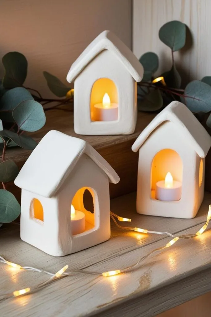These adorable mini houses made from air dry clay glow with warm light from inside. A sweet and cozy DIY project that&rsquo;s great for holiday decorating or year-round charm.