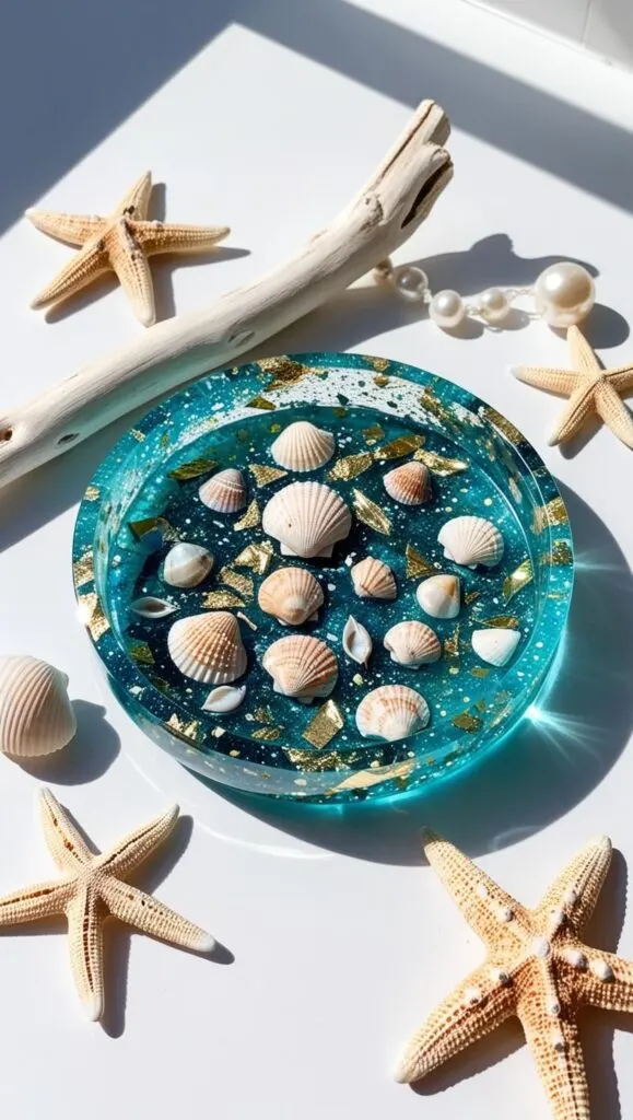 This resin seashell trinket tray is pure beachy elegance! Learn how to combine real shells, gold foil, and pearls in a functional piece of ocean decor you’ll love to show off.