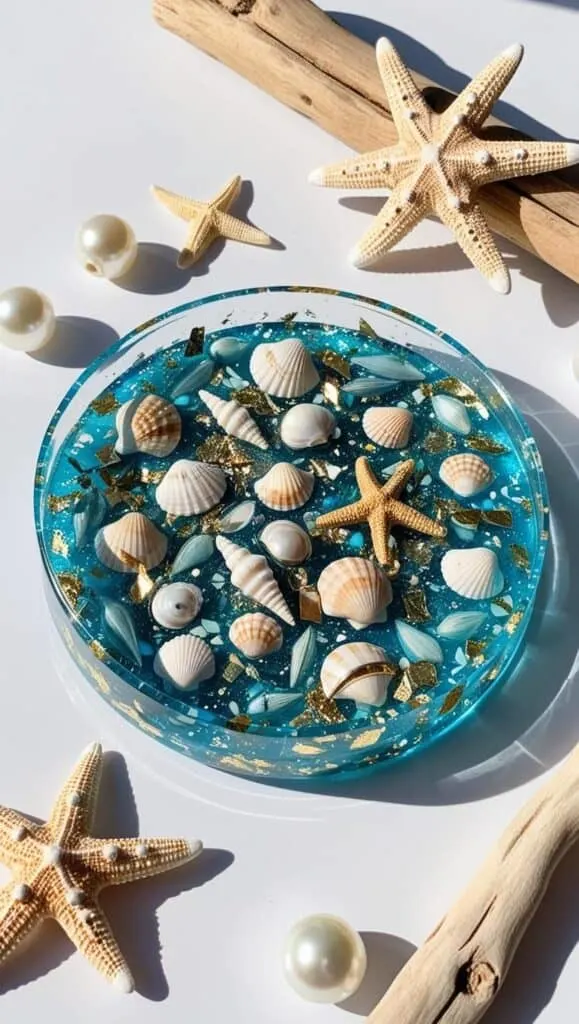 Dive into your next resin craft with this pearl-accented seashell tray. Perfect for holding jewelry or keys, this piece makes a lovely gift or keepsake.