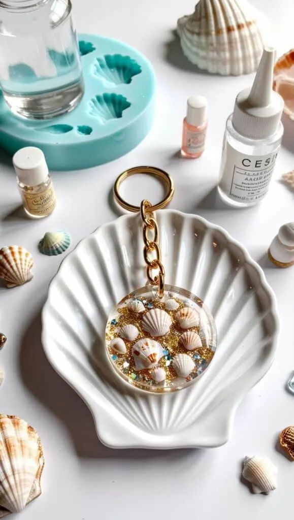 Add sparkle to your bag or keys with this resin seashell keychain. A beginner-friendly craft that’s totally customizable and perfect for gifting.