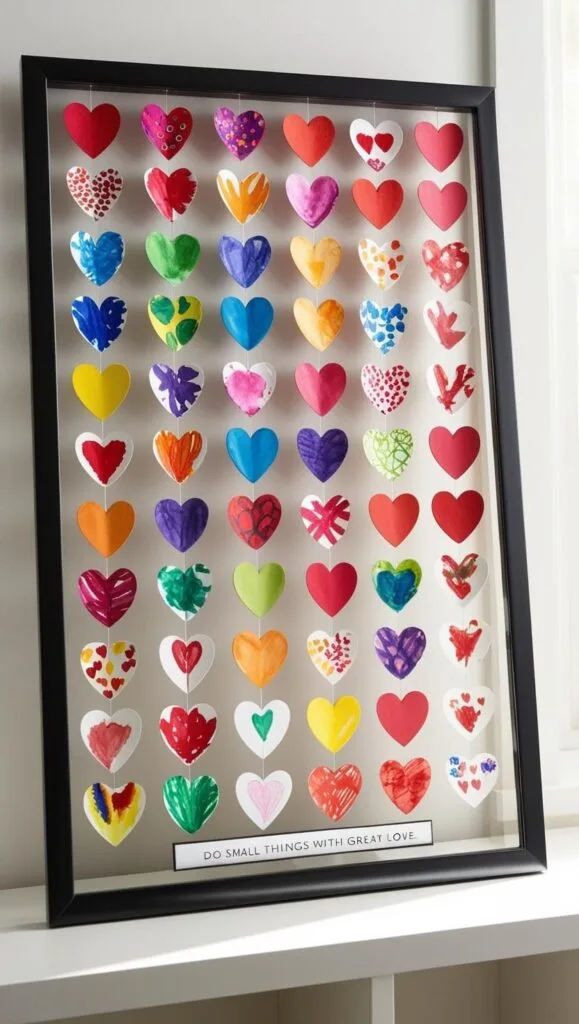 Who says teacher gifts have to be expensive? This beautiful wall display of hand-painted hearts proves that the best appreciation gifts are often made, not bought. Perfect for classrooms, hallways, or teacher lounges—these DIY gifts under $5 are meaningful, fun to make, and totally customizable for any grade level.