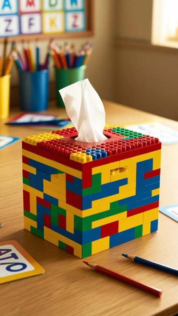 Check out this fun and unique LEGO tissue box holder! It's the perfect teacher gift or a great way to add a pop of color to any classroom or home. Easy to build and sure to be a conversation starter.
