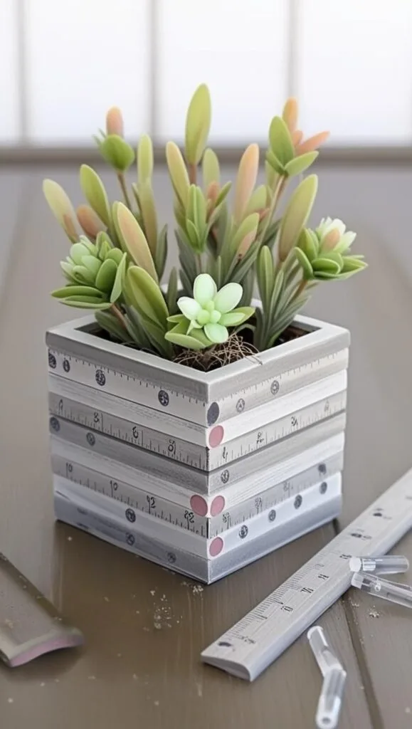 Running out of time? This DIY ruler planter is the perfect last-minute teacher gift. Made from cut and painted rulers, this craft doubles as classroom décor and a pencil holder or succulent pot. Teachers will love how useful and creative it is—especially if you're gifting on a tight budget.