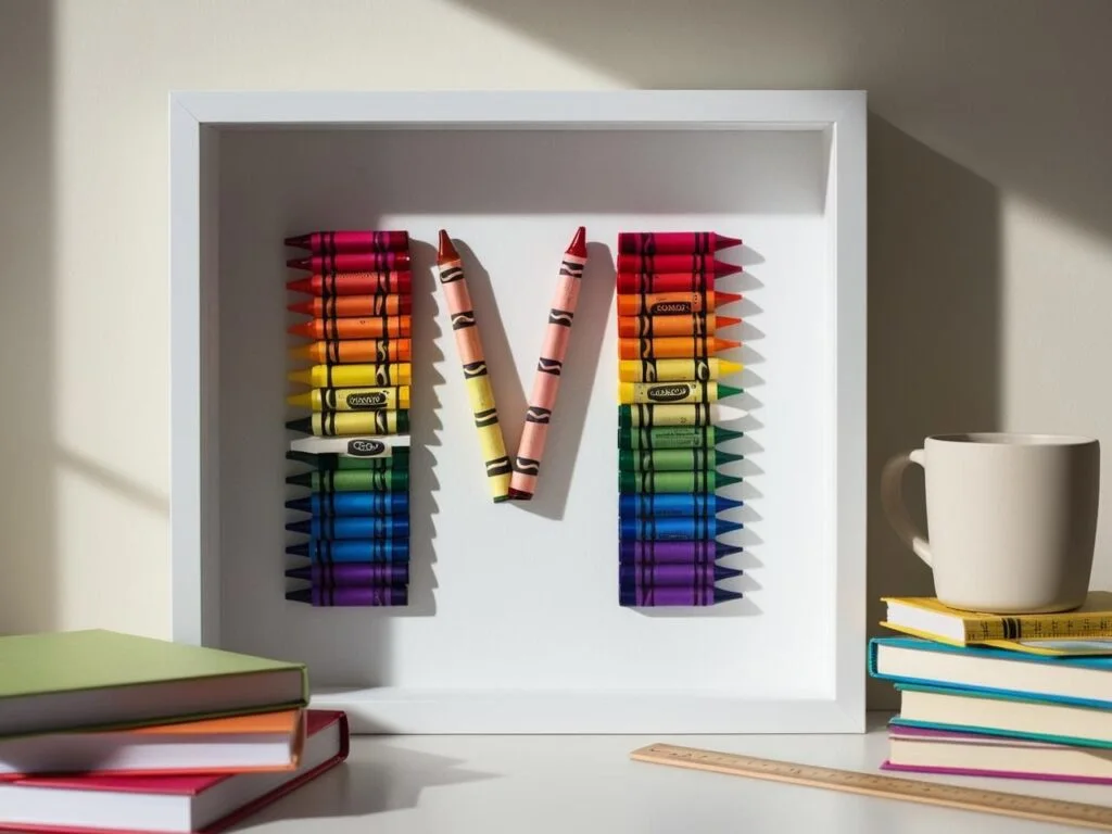 Celebrate teacher appreciation week with this colorful “LOVE” crayon shadow box! Made entirely from stacked Crayola crayons, this eye-catching framed gift spells out love in vibrant rainbow rows. It’s a heartfelt, affordable project that kids can help make—perfect for the classroom, teacher’s desk, or as a creative thank-you gift that says it all.