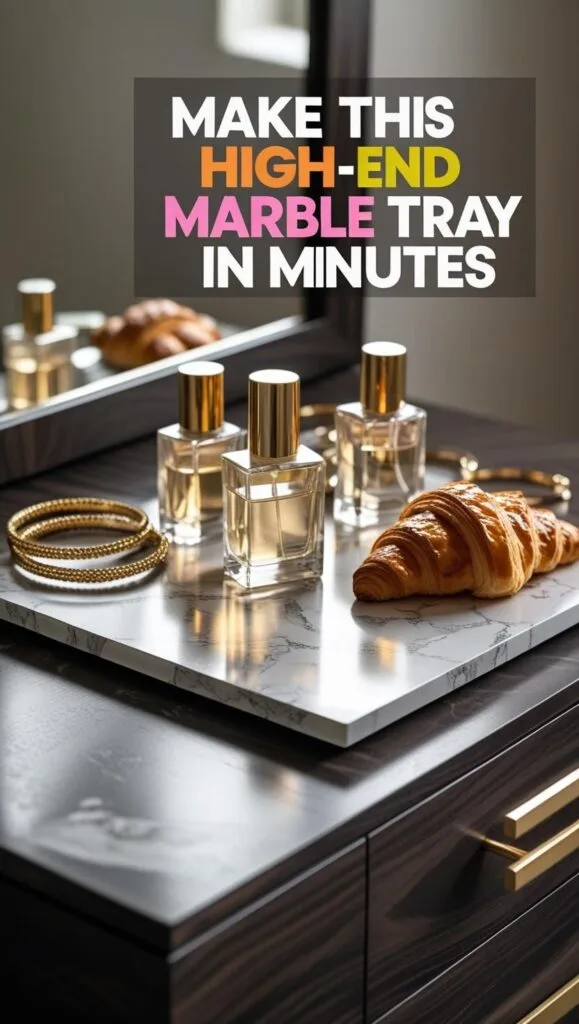 Create this high-end marble tray using simple, budget-friendly materials in just minutes! Perfect for organizing perfume, jewelry, or desk accessories with a luxe look. Great for resale or home staging, this chic decor piece adds instant elegance. Keywords: marble tray DIY, luxury home decor accessories, sophisticated interior design.
