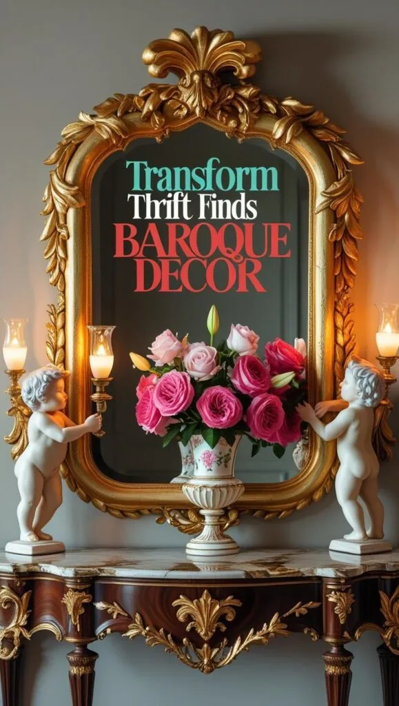 This ornate gold mirror setup was created using secondhand finds and spray paint magic. Add charm to your entryway or bedroom with this regal DIY home accent. Keywords: baroque mirror DIY, elegant house decor, thrift flip ideas.