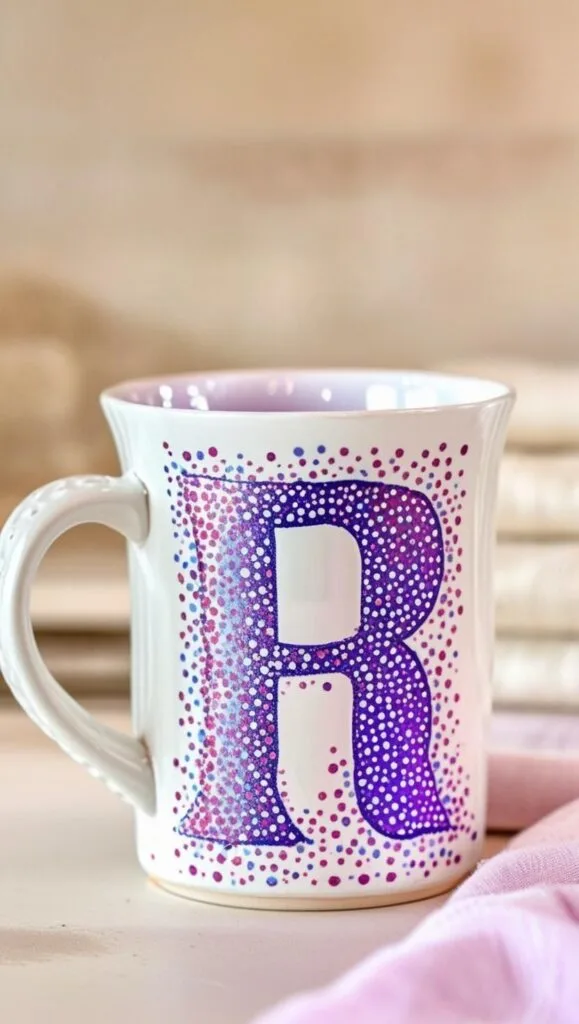 Learn how to make a stunning Sharpie dot mug with just a stencil and oil-based markers! This monogram “R” mug is dishwasher safe and perfect for personalized gifting. Great for birthdays, teacher appreciation, or your own morning coffee. Follow this easy tutorial to create customized mugs using Dollar Tree blanks and a few basic craft supplies.