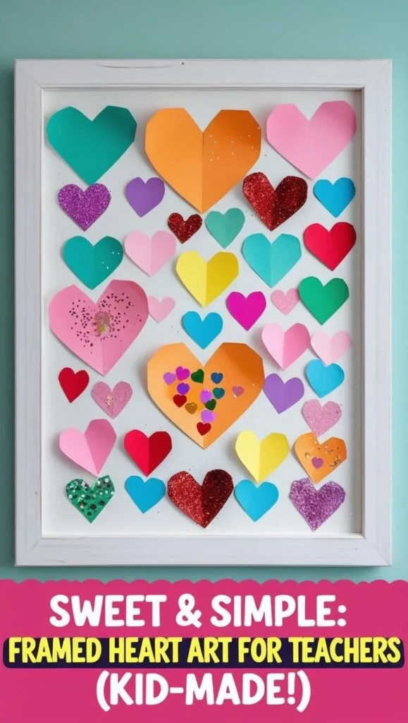 Looking for a teacher gift that’s easy, kid-made, and super sweet? This framed heart art is the perfect project! Kids create colorful hearts, cut them out, and frame them for a unique, handmade teacher appreciation gift. It’s fun, affordable, and meaningful—and your child’s teacher will actually want to hang it in their classroom!