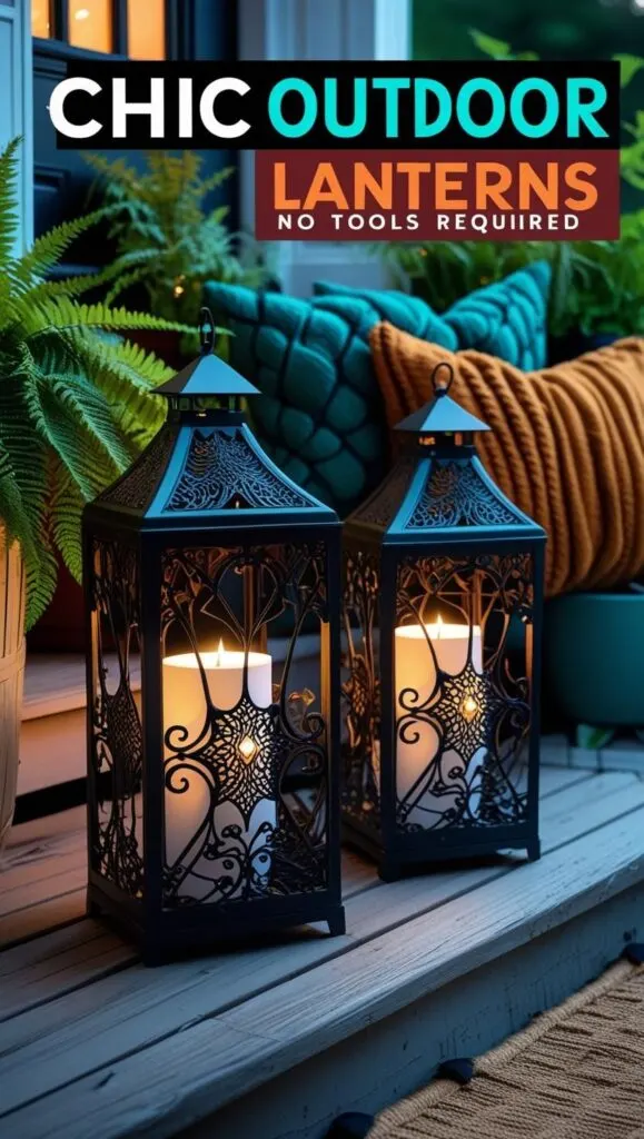 Love chic porch decor? These DIY lanterns require no tools and look incredibly high-end. Use them for patios, front steps, or event decor. This quick and classy craft adds a cozy glow to any outdoor setting. Keywords: elegant house decor, DIY lantern idea, outdoor home decor.