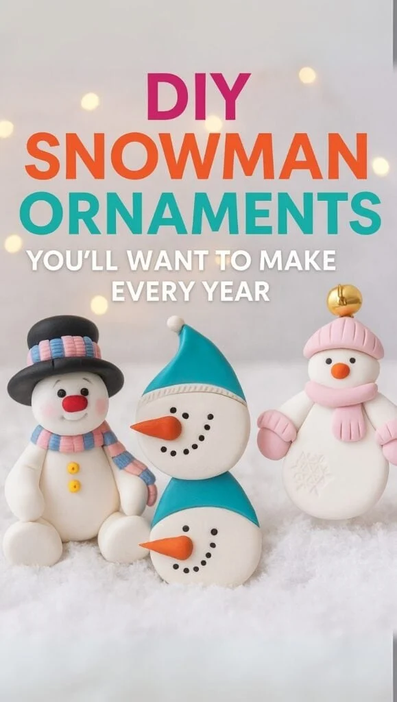 Learn how to make these fun and easy DIY snowman ornaments using air dry clay! Perfect for beginners, these ornaments are cute, colorful, and festive&mdash;great for tree trimming or handmade gifts. You&rsquo;ll want to make them every year.