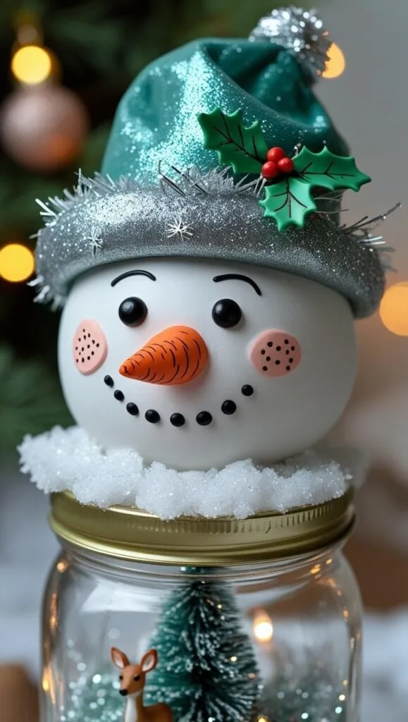 This DIY jar-topper snowman is festive, easy to make, and full of sparkle! Add a clay snowman head to a mason jar filled with snow and glitter for a magical Christmas display. It&rsquo;s perfect for gift-giving, decorating, or selling at your next holiday craft market.
