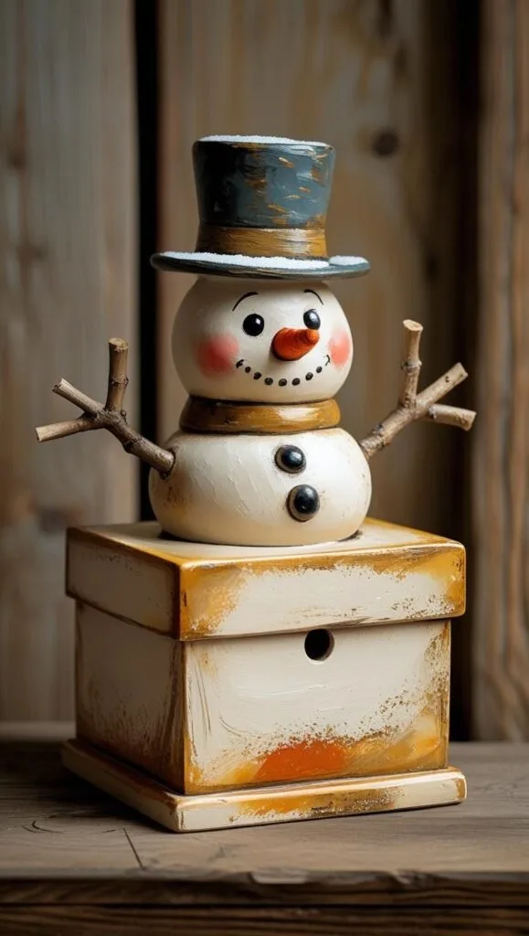 Combine your love of vintage and handmade with this snowman on a keepsake box craft! Sculpted from air dry clay and painted for an aged finish, this DIY project is perfect for gifting or decorating. Ideal for crafters who love nostalgic holiday vibes!