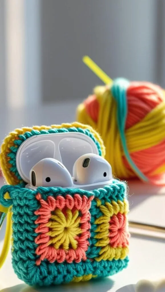 This colorful crochet AirPod case is made from two granny squares! It&rsquo;s a bright, fun project for beginners and great for small crochet gifts. Perfect for birthdays, back-to-school gifts, or just because. Add a clip for extra function and charm. Quick to make and easy to customize.
