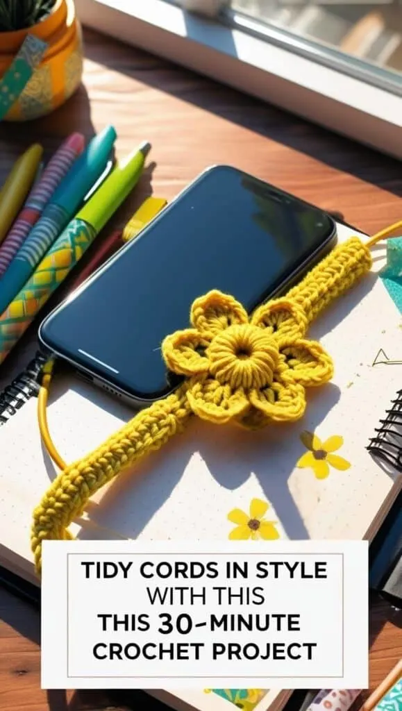 Use your scrap yarn to make this adorable crochet flower cord wrap in under an hour. It&rsquo;s a practical and thoughtful gift idea for teachers, coworkers, or students. This easy crochet gift adds a personal touch to tech accessories and works as a quick craft fair seller too.