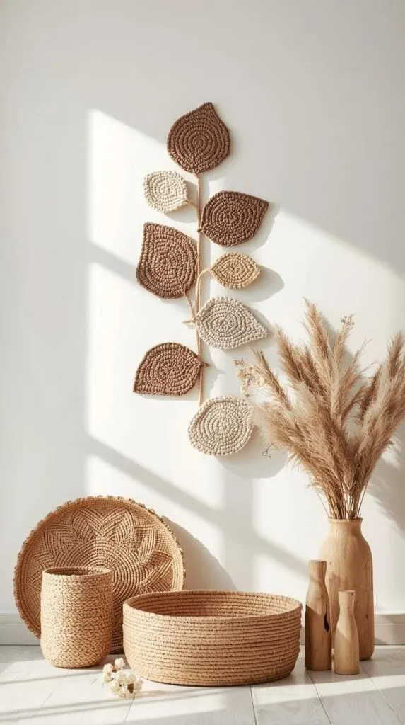 This leaf-inspired crochet wall hanging is a Pinterest favorite for neutral and earthy homes. Crochet wall decor inspired by nature fits perfectly with boho, minimalist, and modern interiors. If you’re looking for crochet wall art ideas that sell well on Etsy, leaf designs are easy to customize by color and season while staying lightweight and gift-ready.