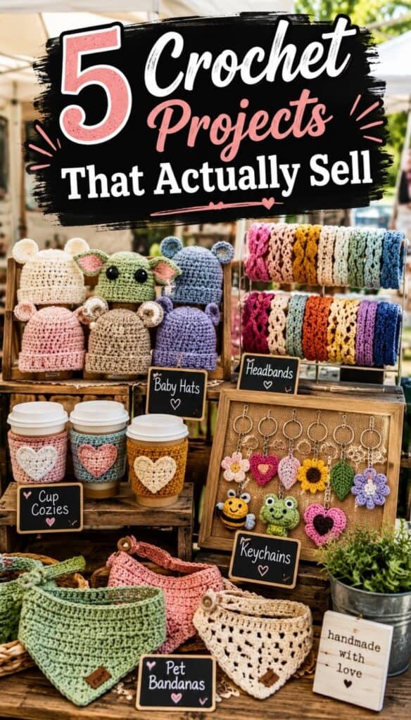 Looking for easy crochet projects to sell? Small crochet accessories like hats, scarves, headbands, and pet items consistently perform well on Etsy and at local craft fairs. These beginner-friendly projects are quick to complete, easy to customize, and perfect for using leftover yarn. If you want to turn your crochet hobby into extra income, start with simple, affordable items that customers love to buy.