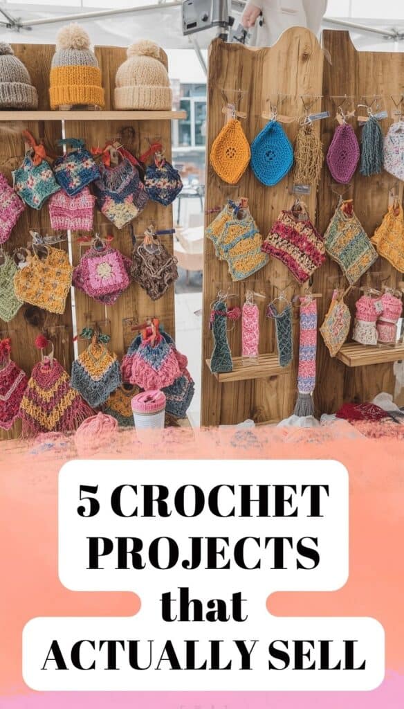 A well-organized crochet display can dramatically improve craft fair sales. This booth combines crochet cup cozies, hats, keychains, and other small accessories in an attractive rustic setup. Shoppers often purchase small crochet items as gifts or impulse buys, making them ideal for handmade businesses. If you're planning your next market, focus on quick crochet projects that are affordable, practical, and easy for customers to purchase on the spot.