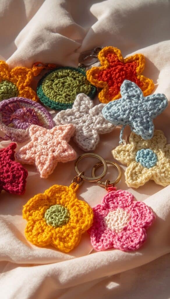 Crochet keychains are tiny projects with huge profit potential. These cute flower and star keychains make perfect impulse purchases at craft fairs and online shops. They're ideal for using yarn scraps and can easily be turned into bag charms, zipper pulls, or phone accessories. If you're searching for low-cost crochet projects that actually sell, crochet keychains should definitely be on your list.